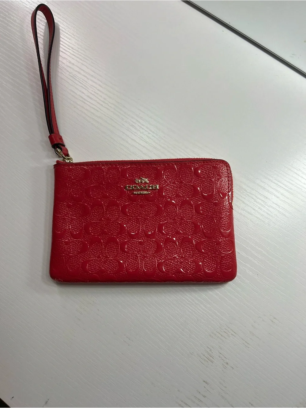 Coach HotPink Signature Patent Leather Wristlet